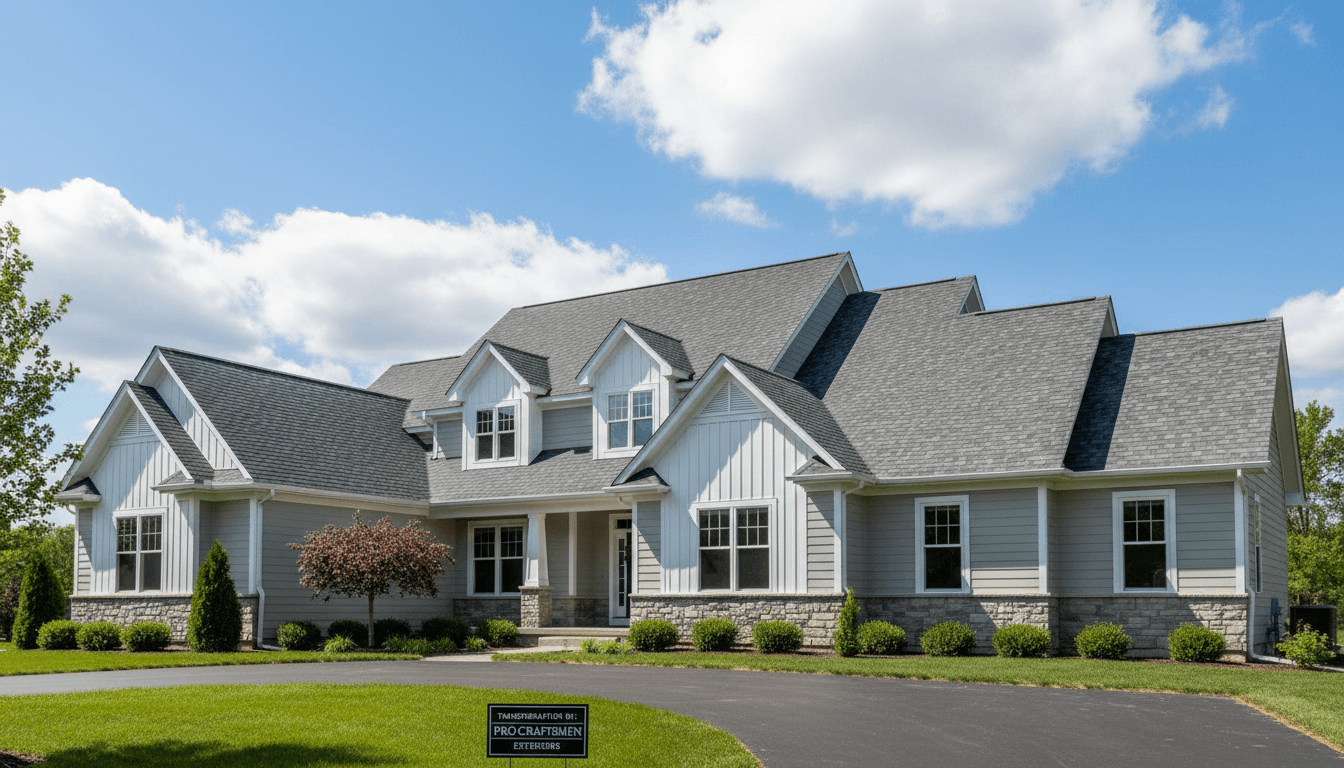 Completed residential home with new James Hardie siding and Atlas Pinnacle Pristine roof