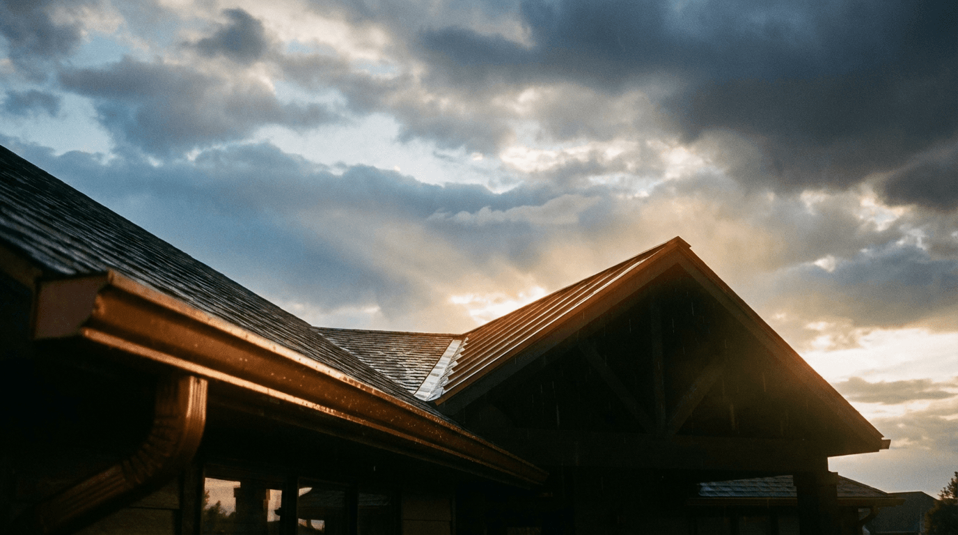 Storm damage repair comparison showing before and after roof restoration