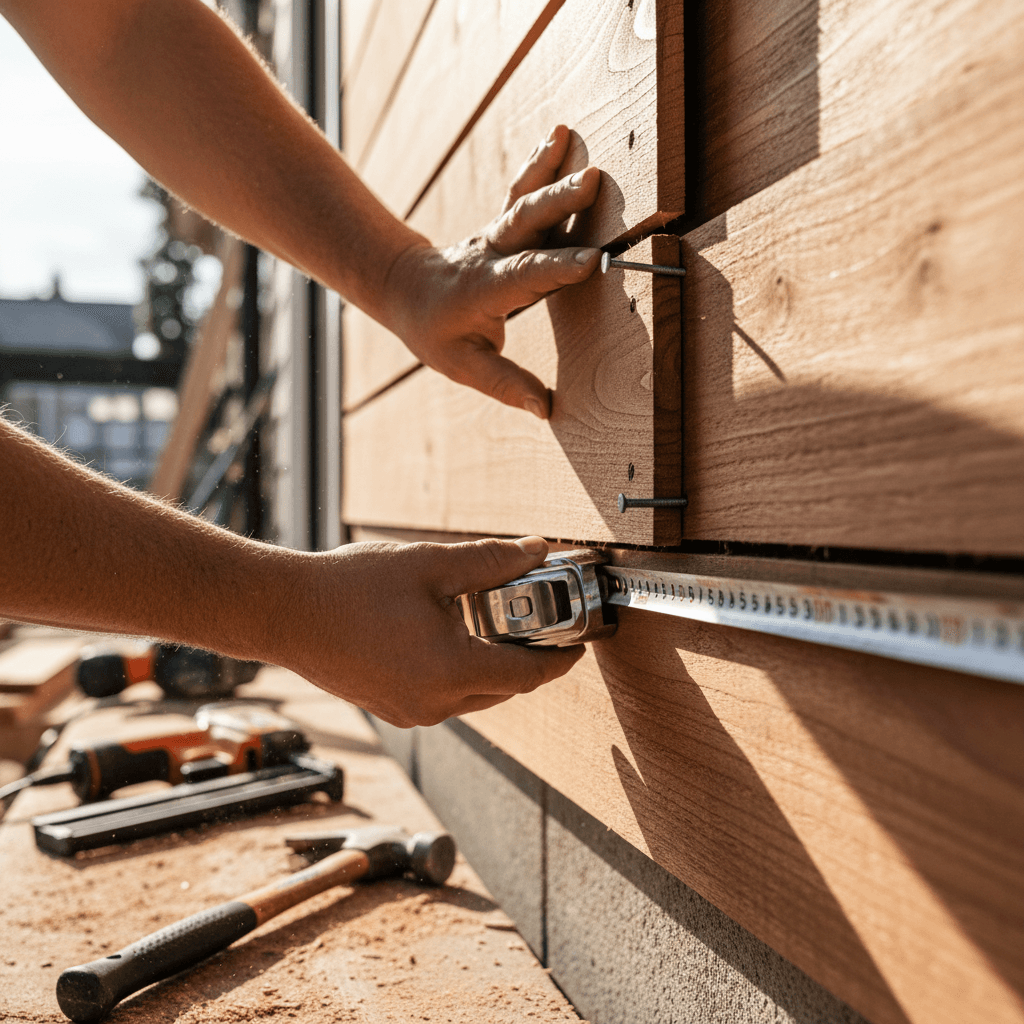 Vinyl siding installation detail showing precision corner trim work